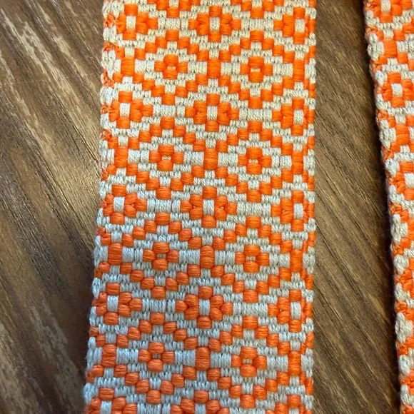 Pom Pom London Orange and Tan Geometric Pattern Bag Strap - Picture 3 of 3